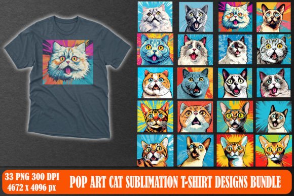 Pop Art Cat Sublimation T-shirt Design: Graphics for Crafts