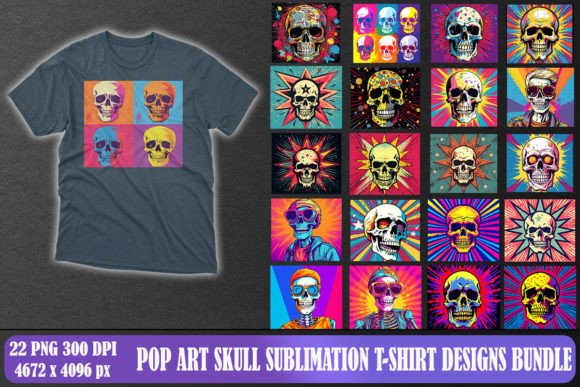 Pop Art Skull T-shirt Design Bundle: Graphics for Crafts